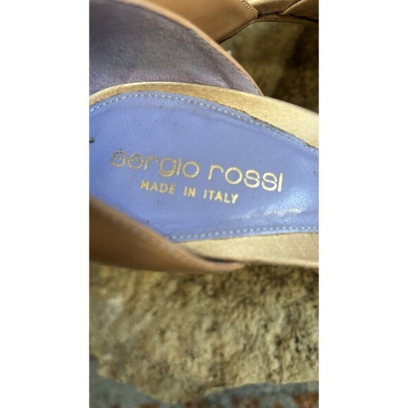 SERGIO ROSSI Gold Leather Satin Peep Toe Platform Stiletto Pumps High 38 Or 7.5 - Picture 5 of 10